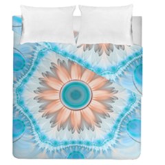 Clean And Pure Turquoise And White Fractal Flower Duvet Cover Double Side (queen Size) by jayaprime