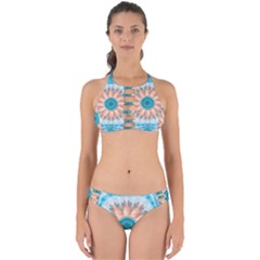 Clean And Pure Turquoise And White Fractal Flower Perfectly Cut Out Bikini Set by jayaprime