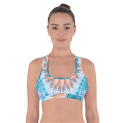 Clean And Pure Turquoise And White Fractal Flower Cross Back Sports Bra by jayaprime