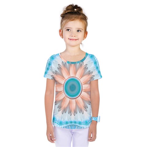 Clean And Pure Turquoise And White Fractal Flower Kids  One Piece Tee by jayaprime