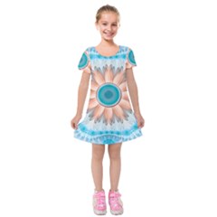 Clean And Pure Turquoise And White Fractal Flower Kids  Short Sleeve Velvet Dress by jayaprime