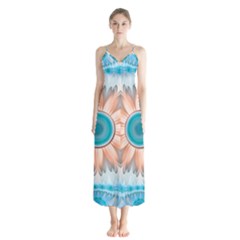 Clean And Pure Turquoise And White Fractal Flower Button Up Chiffon Maxi Dress by jayaprime