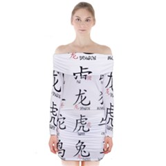 Chinese Zodiac Signs Long Sleeve Off Shoulder Dress by Celenk