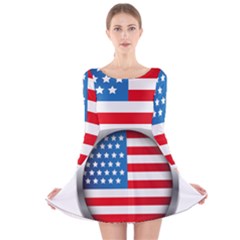 United Of America Usa Flag Long Sleeve Velvet Skater Dress