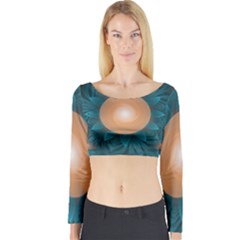 Beautiful Orange Teal Fractal Lotus Lily Pad Pond Long Sleeve Crop Top by jayaprime