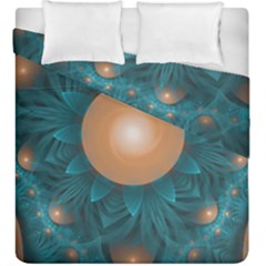 Beautiful Orange Teal Fractal Lotus Lily Pad Pond Duvet Cover Double Side (king Size) by jayaprime