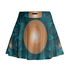 Beautiful Orange Teal Fractal Lotus Lily Pad Pond Mini Flare Skirt by jayaprime