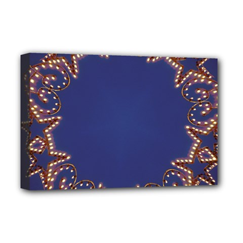 Blue Gold Look Stars Christmas Wreath Deluxe Canvas 18  X 12  