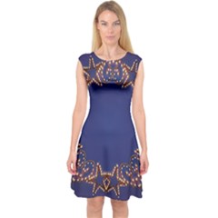 Blue Gold Look Stars Christmas Wreath Capsleeve Midi Dress by yoursparklingshop