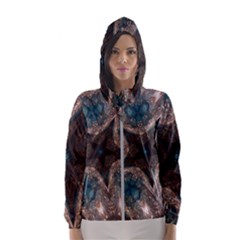 Kaleidoscopic Design Elegant Star Brown Turquoise Hooded Wind Breaker (women) by yoursparklingshop
