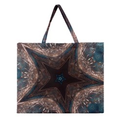 Kaleidoscopic Design Elegant Star Brown Turquoise Zipper Large Tote Bag by yoursparklingshop