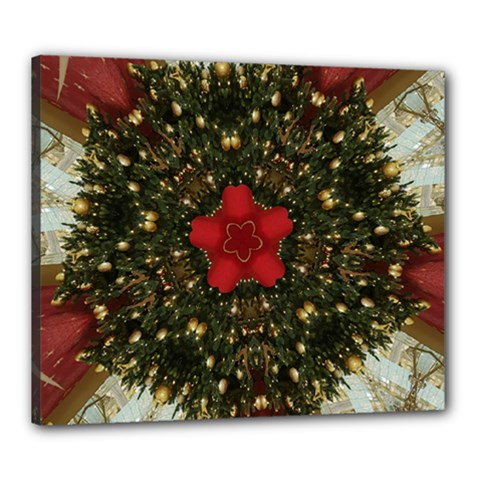 Christmas Wreath Stars Green Red Elegant Canvas 24  x 20 