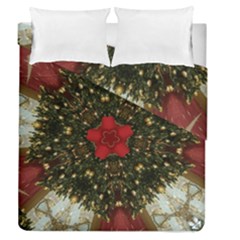 Christmas Wreath Stars Green Red Elegant Duvet Cover Double Side (Queen Size)