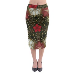 Christmas Wreath Stars Green Red Elegant Midi Pencil Skirt