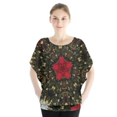 Christmas Wreath Stars Green Red Elegant Blouse