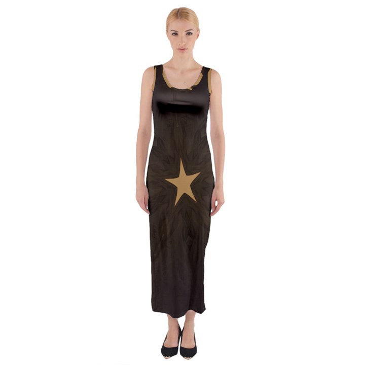 Rustic Elegant Brown Christmas Star Design Fitted Maxi Dress