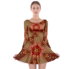 Red Star Ribbon Elegant Kaleidoscopic Design Long Sleeve Skater Dress by yoursparklingshop