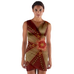 Red Star Ribbon Elegant Kaleidoscopic Design Wrap Front Bodycon Dress by yoursparklingshop