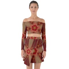 Red Star Ribbon Elegant Kaleidoscopic Design Off Shoulder Top With Skirt Set by yoursparklingshop