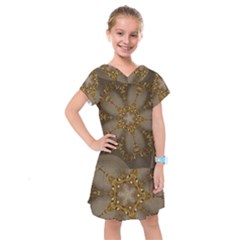 Golden Flower Star Floral Kaleidoscopic Design Kids  Drop Waist Dress by yoursparklingshop