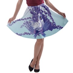 Graceful Swan A-line Skater Skirt by UnicornFashion