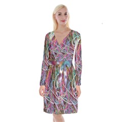 Funny Colorful Yarn Pattern Long Sleeve Velvet Front Wrap Dress by yoursparklingshop