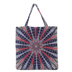 Red White Blue Kaleidoscopic Star Flower Design Grocery Tote Bag by yoursparklingshop