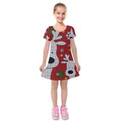 Cute Reindeer  Kids  Short Sleeve Velvet Dress by Valentinaart