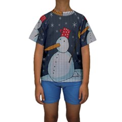 Snowman Kids  Short Sleeve Swimwear by Valentinaart