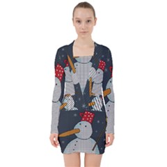 Snowman V-neck Bodycon Long Sleeve Dress by Valentinaart