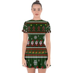 Ugly Christmas Sweater Drop Hem Mini Chiffon Dress by Valentinaart