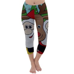 Santa And Rudolph Selfie  Capri Winter Leggings  by Valentinaart