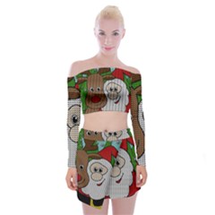 Santa And Rudolph Selfie  Off Shoulder Top With Mini Skirt Set by Valentinaart