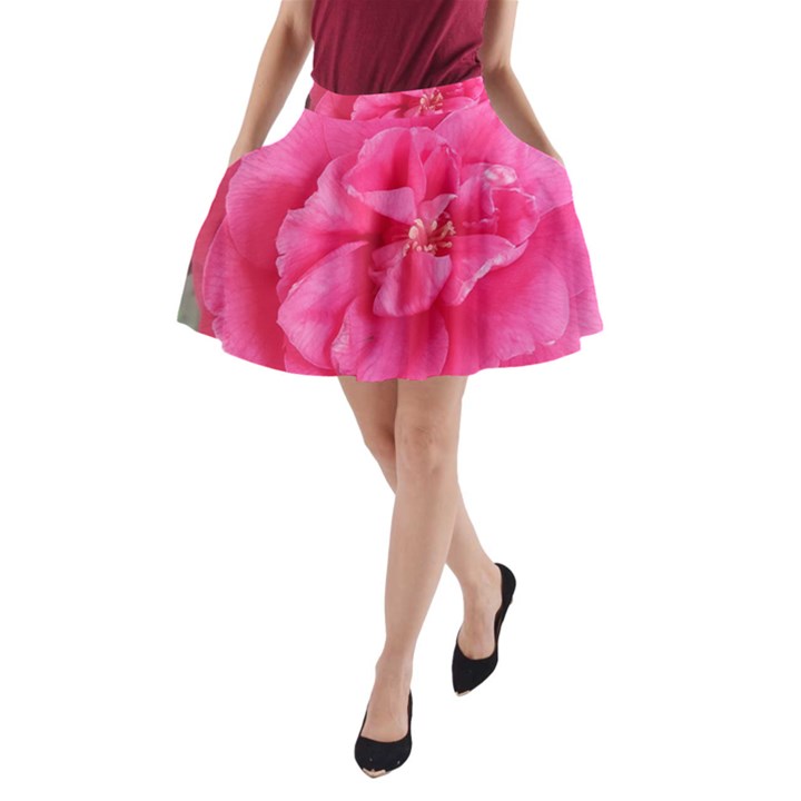 Pink Flower Japanese Tea Rose Floral Design A-Line Pocket Skirt