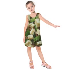 Cheese And Peppers Green Yellow Funny Design Kids  Sleeveless Dress by yoursparklingshop