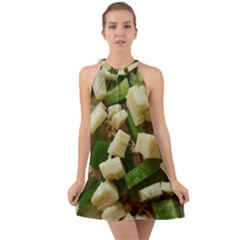 Cheese And Peppers Green Yellow Funny Design Halter Tie Back Chiffon Dress by yoursparklingshop