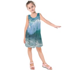 Awesome Wave Ocean Photography Kids  Sleeveless Dress by yoursparklingshop