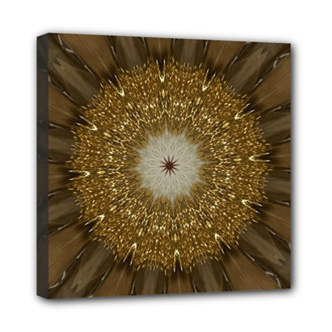 Elegant Festive Golden Brown Kaleidoscope Flower Design Mini Canvas 8  X 8  by yoursparklingshop