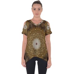 Elegant Festive Golden Brown Kaleidoscope Flower Design Cut Out Side Drop Tee by yoursparklingshop