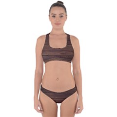 Rustic Dark Brown Wood Wooden Fence Background Elegant Cross Back Hipster Bikini Set by yoursparklingshop