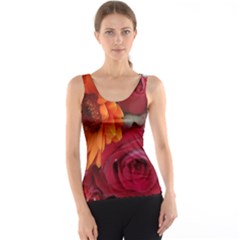 Floral Photography Orange Red Rose Daisy Elegant Flowers Bouquet Tank Top