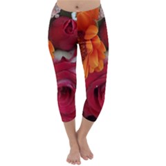 Floral Photography Orange Red Rose Daisy Elegant Flowers Bouquet Capri Winter Leggings  by yoursparklingshop