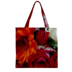 Floral Photography Orange Red Rose Daisy Elegant Flowers Bouquet Zipper Grocery Tote Bag
