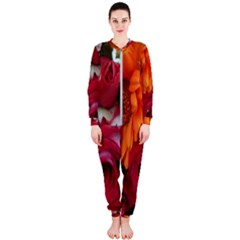 Floral Photography Orange Red Rose Daisy Elegant Flowers Bouquet Onepiece Jumpsuit (ladies) 