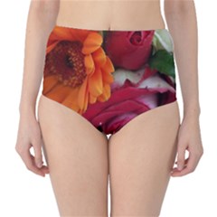 Floral Photography Orange Red Rose Daisy Elegant Flowers Bouquet High-waist Bikini Bottoms by yoursparklingshop