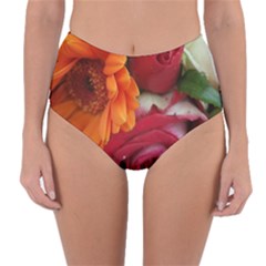 Floral Photography Orange Red Rose Daisy Elegant Flowers Bouquet Reversible High-waist Bikini Bottoms by yoursparklingshop