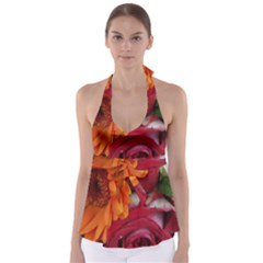 Floral Photography Orange Red Rose Daisy Elegant Flowers Bouquet Babydoll Tankini Top