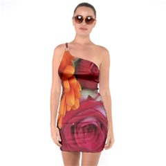Floral Photography Orange Red Rose Daisy Elegant Flowers Bouquet One Soulder Bodycon Dress