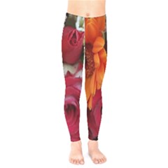 Floral Photography Orange Red Rose Daisy Elegant Flowers Bouquet Kids  Legging by yoursparklingshop