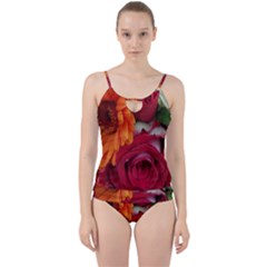 Floral Photography Orange Red Rose Daisy Elegant Flowers Bouquet Cut Out Top Tankini Set